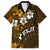 Fiji Masi With Hibiscus Tapa Tribal Family Matching Off Shoulder Long Sleeve Dress and Hawaiian Shirt Gold Version LT01 Dad's Shirt - Short Sleeve Gold - Polynesian Pride