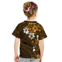Fiji Masi With Hibiscus Tapa Tribal Kid T Shirt Gold Version LT01 - Polynesian Pride