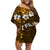 Fiji Masi With Hibiscus Tapa Tribal Off Shoulder Short Dress Gold Version LT01 Women Gold - Polynesian Pride