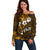 Fiji Masi With Hibiscus Tapa Tribal Off Shoulder Sweater Gold Version LT01 Women Gold - Polynesian Pride