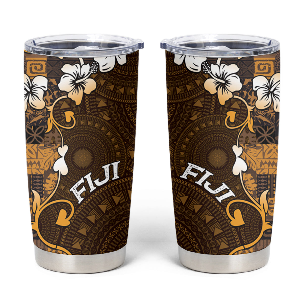 Fiji Masi Tumbler Cup Fijian Hibiscus Tapa Gold Version
