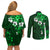 Fiji Masi Couples Matching Off Shoulder Short Dress and Long Sleeve Button Shirt Fijian Hibiscus Tapa Green Version LT01 - Polynesian Pride