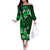 Fiji Masi Family Matching Off Shoulder Long Sleeve Dress and Hawaiian Shirt Fijian Hibiscus Tapa Green Version LT01 Mom's Dress Green - Polynesian Pride