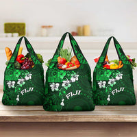 Fiji Masi Grocery Bag Fijian Hibiscus Tapa Green Version LT01 3-pack One Size Green - Polynesian Pride