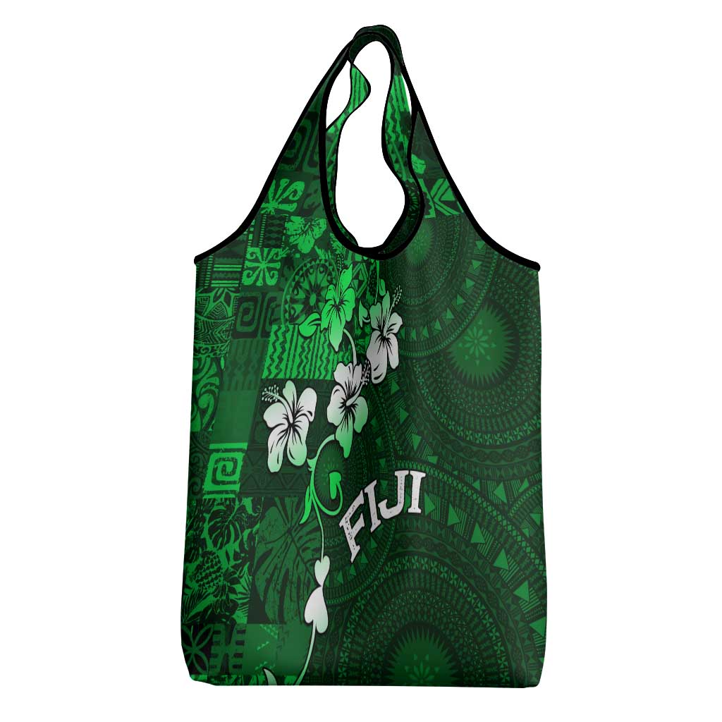 Fiji Masi Grocery Bag Fijian Hibiscus Tapa Green Version LT01 - Polynesian Pride