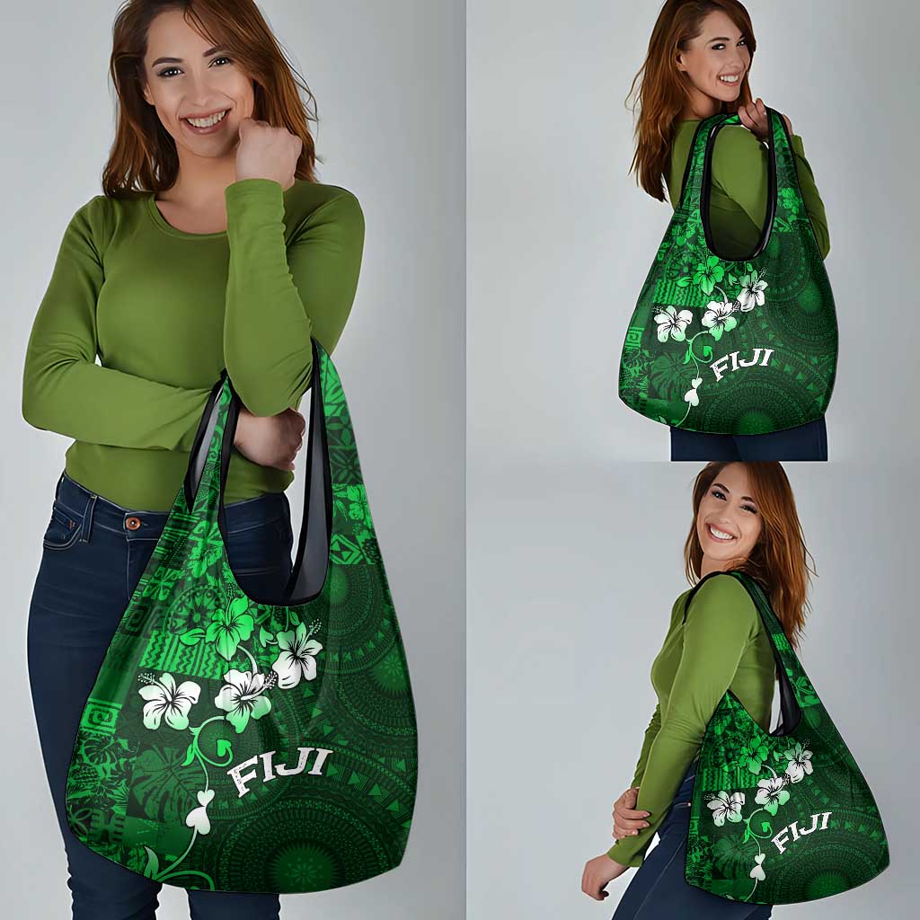 Fiji Masi Grocery Bag Fijian Hibiscus Tapa Green Version LT01 - Polynesian Pride