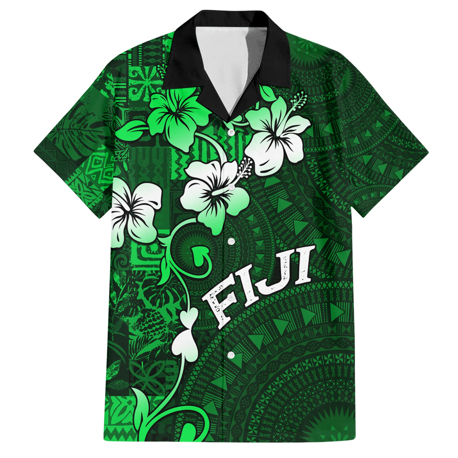 Fiji Masi Hawaiian Shirt Fijian Hibiscus Tapa Green Version LT01 Green - Polynesian Pride