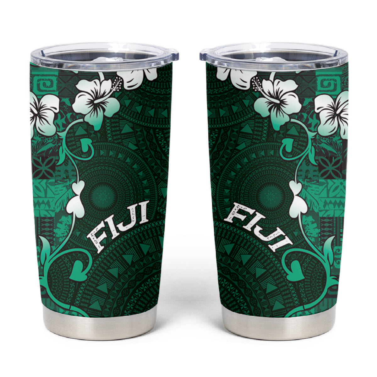 Fiji Masi Tumbler Cup Fijian Hibiscus Tapa Green Version