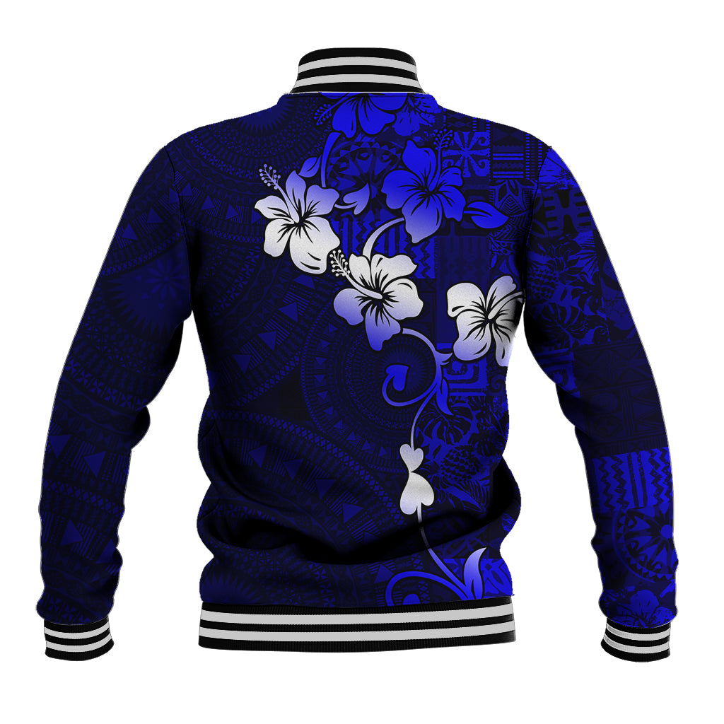Fiji Masi Baseball Jacket Fijian Hibiscus Navy Blue Gold Version LT01 - Polynesian Pride