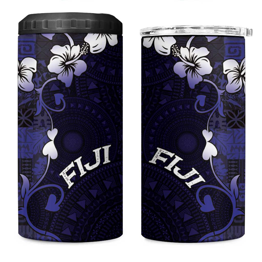 Fiji Masi 4 in 1 Can Cooler Tumbler Fijian Hibiscus Tapa Navy Blue Version LT01 One Size: 16 oz Blue - Polynesian Pride