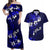 Fiji Masi Couples Matching Off Shoulder Maxi Dress and Hawaiian Shirt Fijian Hibiscus Navy Blue Gold Version LT01 Blue - Polynesian Pride