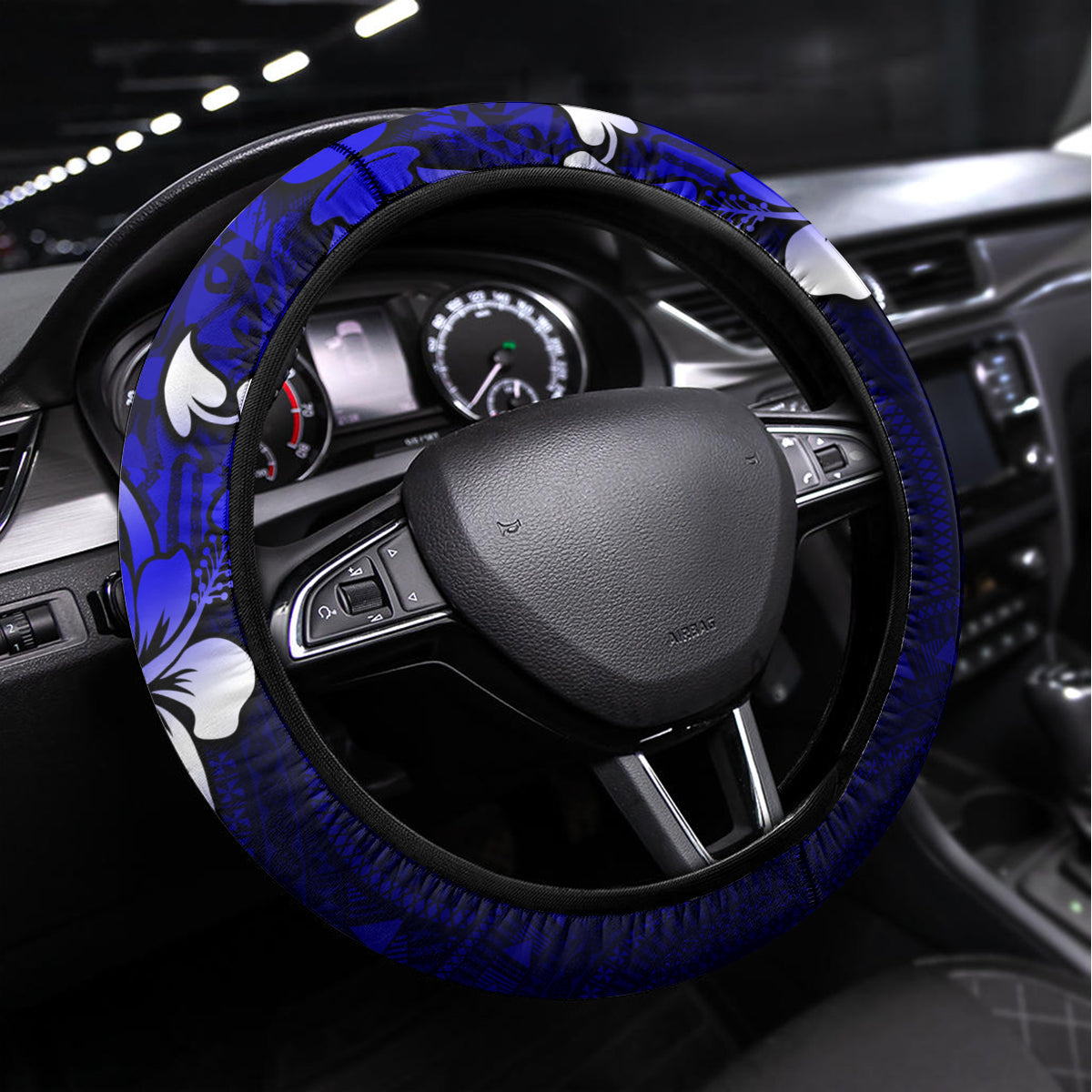 Fiji Masi Steering Wheel Cover Fijian Hibiscus Navy Blue Gold Version