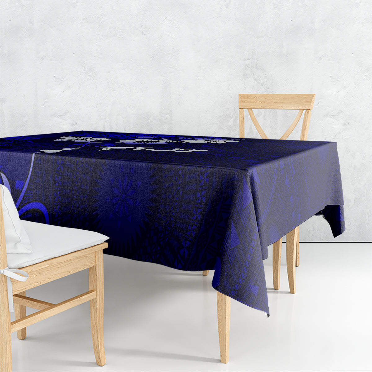 Fiji Masi Tablecloth Fijian Hibiscus Navy Blue Gold Version LT01 - Polynesian Pride