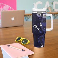 Fiji Masi Tumbler With Handle Fijian Hibiscus Tapa Navy Blue Version LT01 - Polynesian Pride