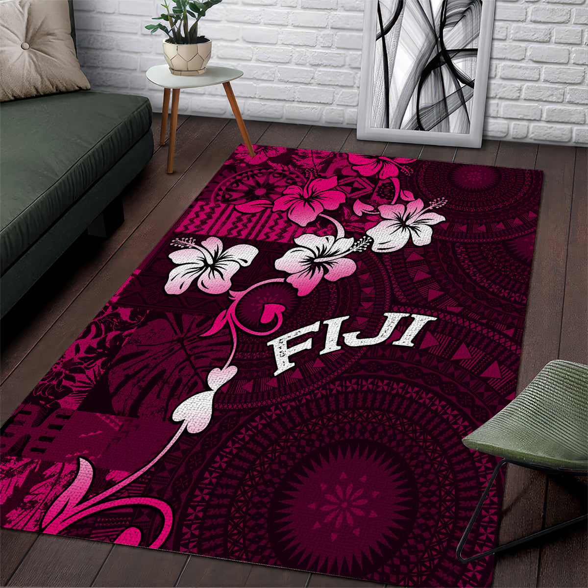 Fiji Masi Area Rug Fijian Hibiscus Tapa Pink Version LT01 Pink - Polynesian Pride