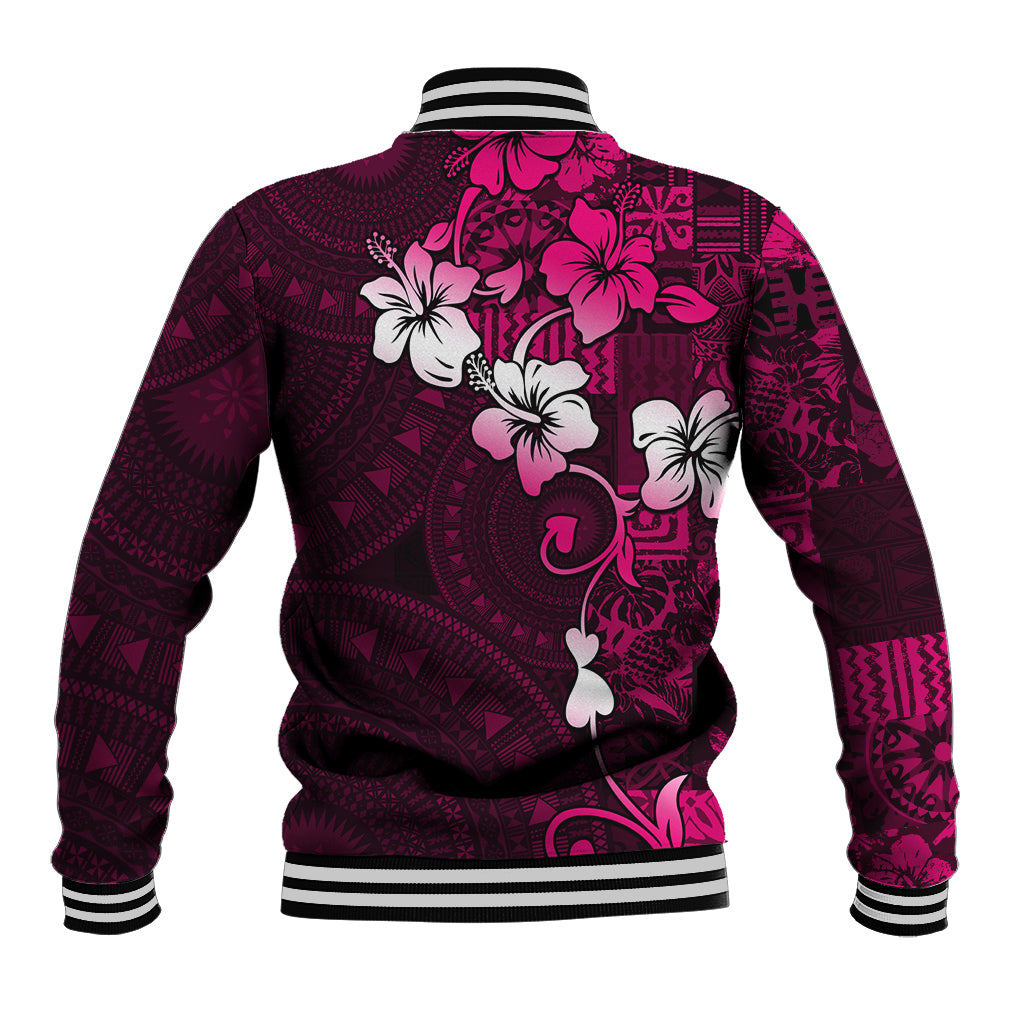 Fiji Masi Baseball Jacket Fijian Hibiscus Tapa Pink Version LT01 - Polynesian Pride