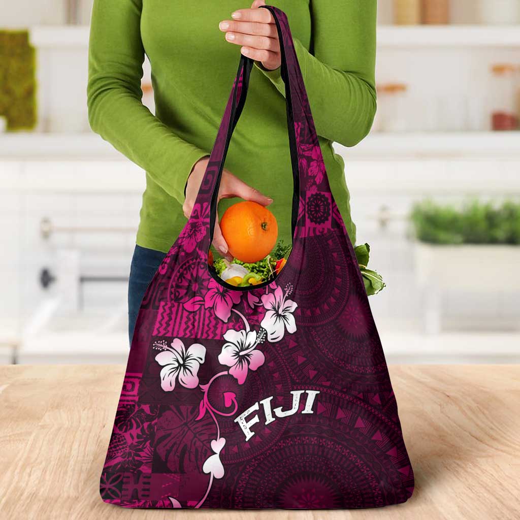 Fiji Masi Grocery Bag Fijian Hibiscus Tapa Pink Version LT01 - Polynesian Pride