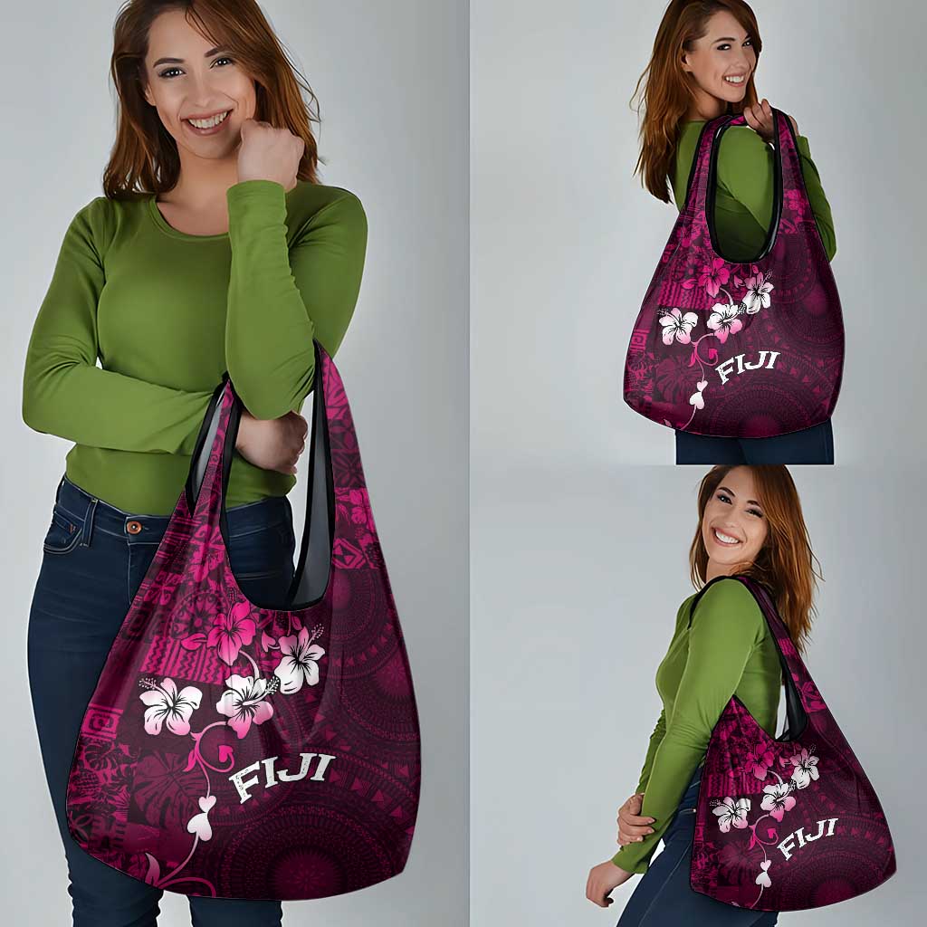 Fiji Masi Grocery Bag Fijian Hibiscus Tapa Pink Version LT01 - Polynesian Pride