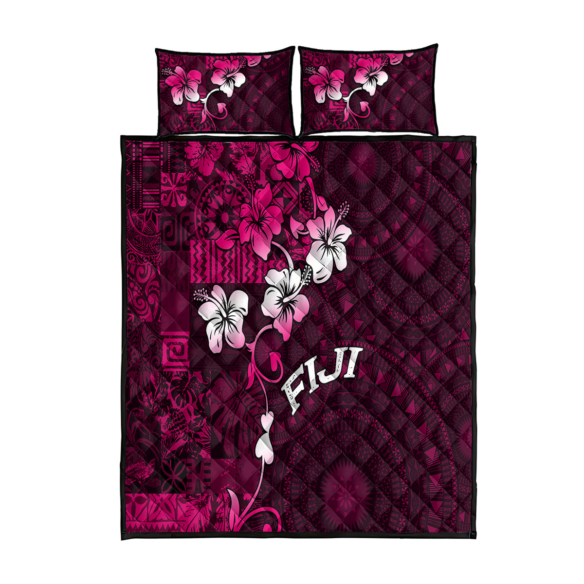 Fiji Masi Quilt Bed Set Fijian Hibiscus Tapa Pink Version LT01 Pink - Polynesian Pride