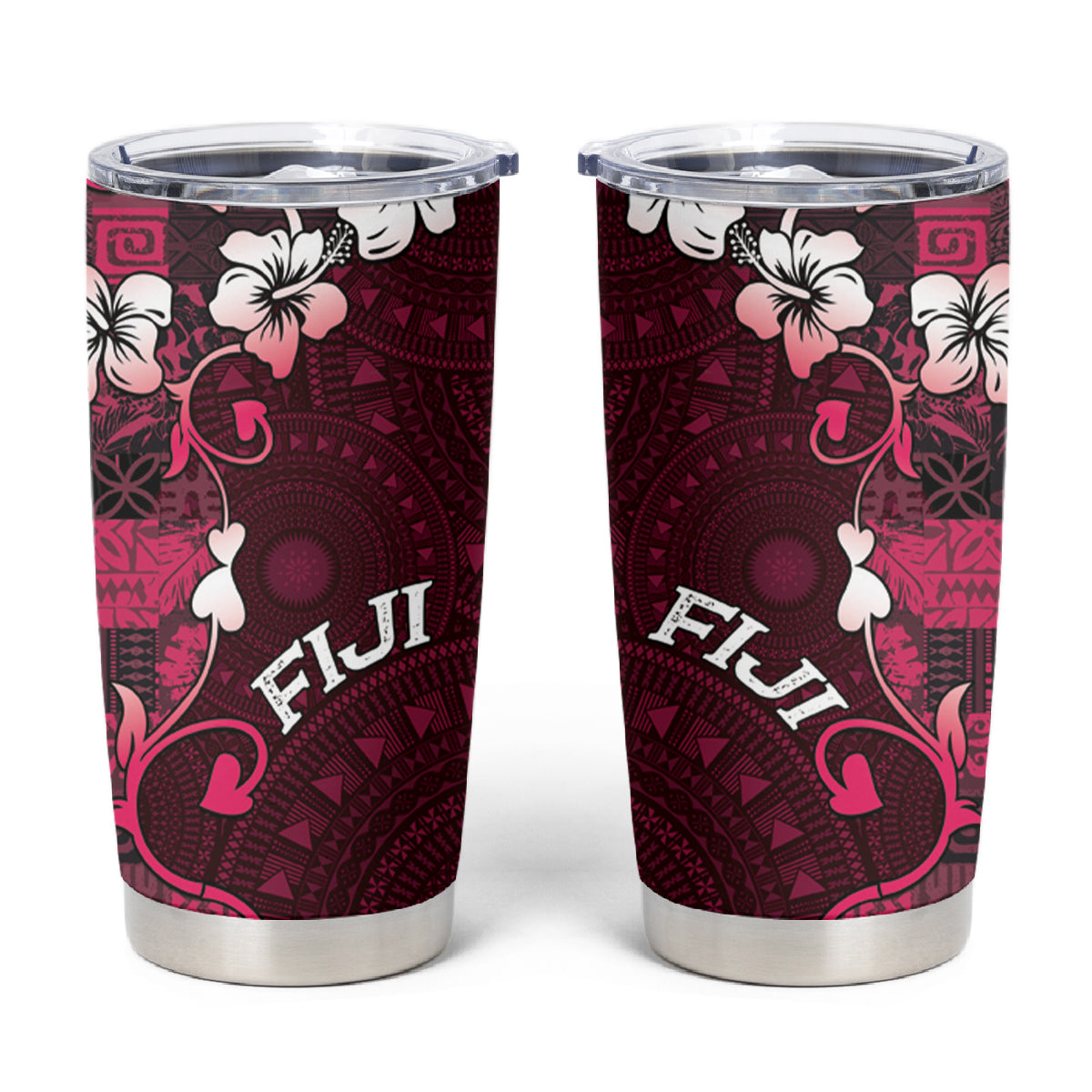 Fiji Masi Tumbler Cup Fijian Hibiscus Tapa Pink Version LT01 Pink - Polynesian Pride