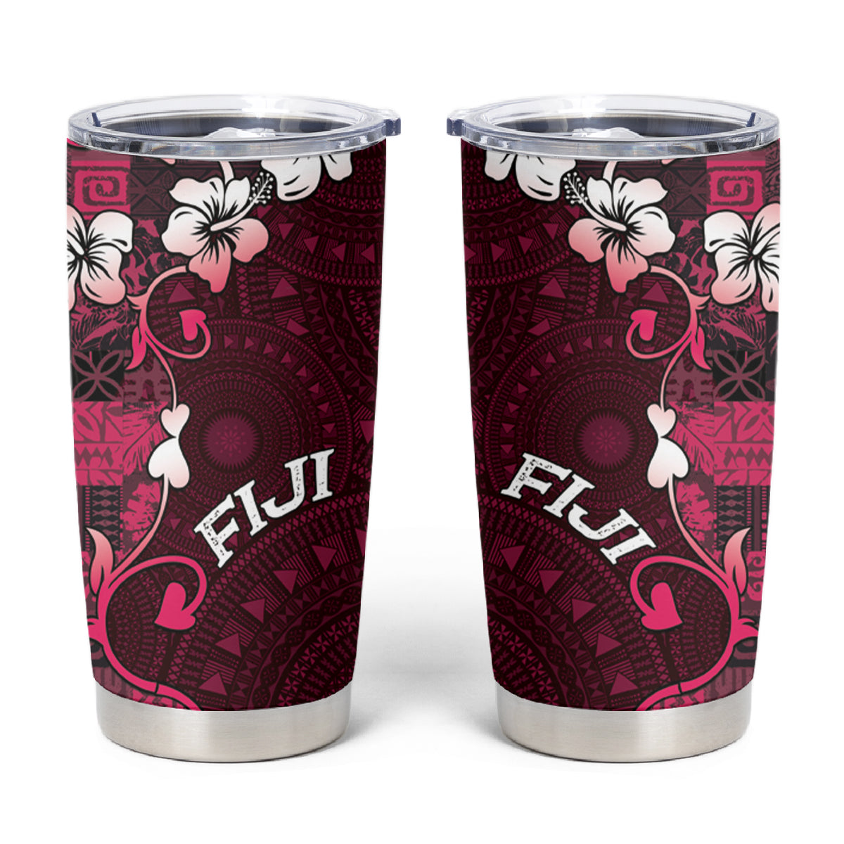 Fiji Masi Tumbler Cup Fijian Hibiscus Tapa Pink Version