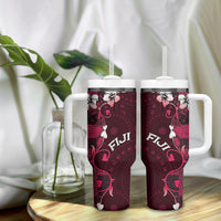 Fiji Masi Tumbler With Handle Fijian Hibiscus Tapa Pink Version LT01 - Polynesian Pride