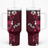 Fiji Masi Tumbler With Handle Fijian Hibiscus Tapa Pink Version LT01 One Size: 40 oz Pink - Polynesian Pride