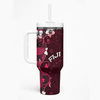 Fiji Masi Tumbler With Handle Fijian Hibiscus Tapa Pink Version LT01 - Polynesian Pride