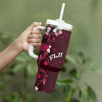 Fiji Masi Tumbler With Handle Fijian Hibiscus Tapa Pink Version LT01 - Polynesian Pride