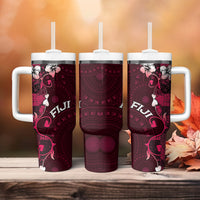 Fiji Masi Tumbler With Handle Fijian Hibiscus Tapa Pink Version LT01 - Polynesian Pride