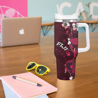 Fiji Masi Tumbler With Handle Fijian Hibiscus Tapa Pink Version LT01 - Polynesian Pride