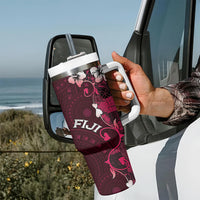 Fiji Masi Tumbler With Handle Fijian Hibiscus Tapa Pink Version LT01 - Polynesian Pride