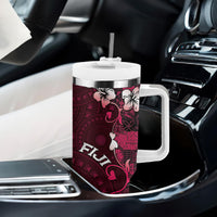 Fiji Masi Tumbler With Handle Fijian Hibiscus Tapa Pink Version LT01 - Polynesian Pride
