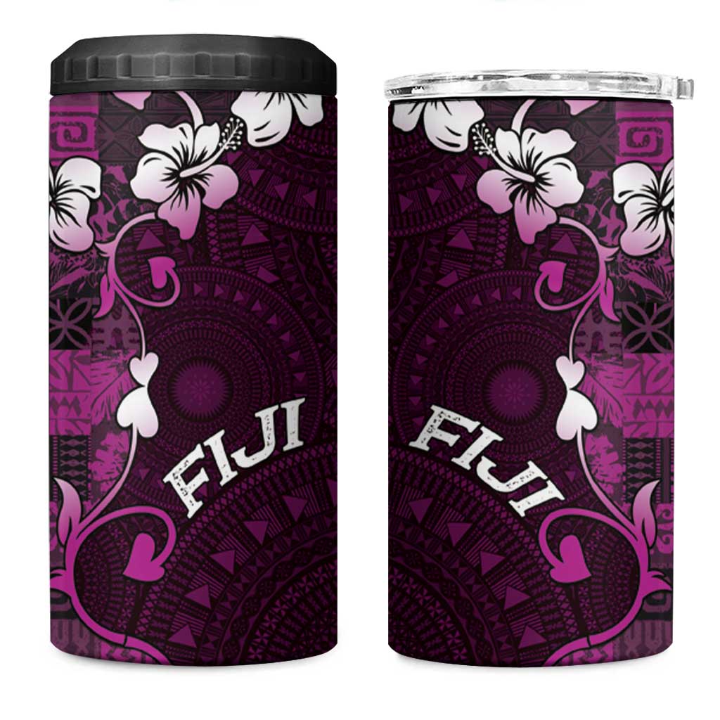 Fiji Masi 4 in 1 Can Cooler Tumbler Fijian Hibiscus Tapa Purple Version LT01 One Size: 16 oz Purple - Polynesian Pride