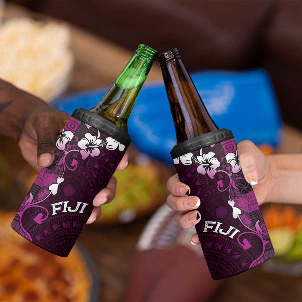 Fiji Masi 4 in 1 Can Cooler Tumbler Fijian Hibiscus Tapa Purple Version LT01 - Polynesian Pride