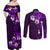 Fiji Masi Couples Matching Off Shoulder Maxi Dress and Long Sleeve Button Shirt Fijian Hibiscus Tapa Purple Version LT01 - Polynesian Pride