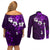 Fiji Masi Couples Matching Off Shoulder Short Dress and Long Sleeve Button Shirt Fijian Hibiscus Tapa Purple Version LT01 - Polynesian Pride