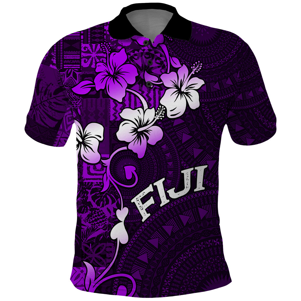 Fiji Masi Polo Shirt Fijian Hibiscus Tapa Purple Version LT01 Purple - Polynesian Pride