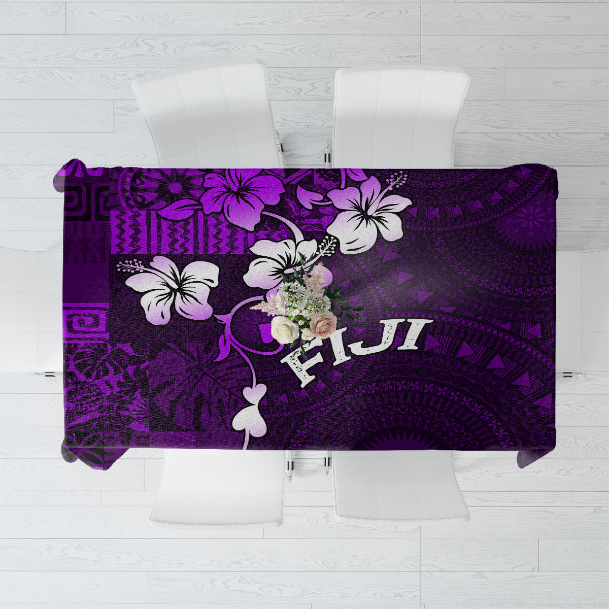 Fiji Masi Tablecloth Fijian Hibiscus Tapa Purple Version LT01 Purple - Polynesian Pride