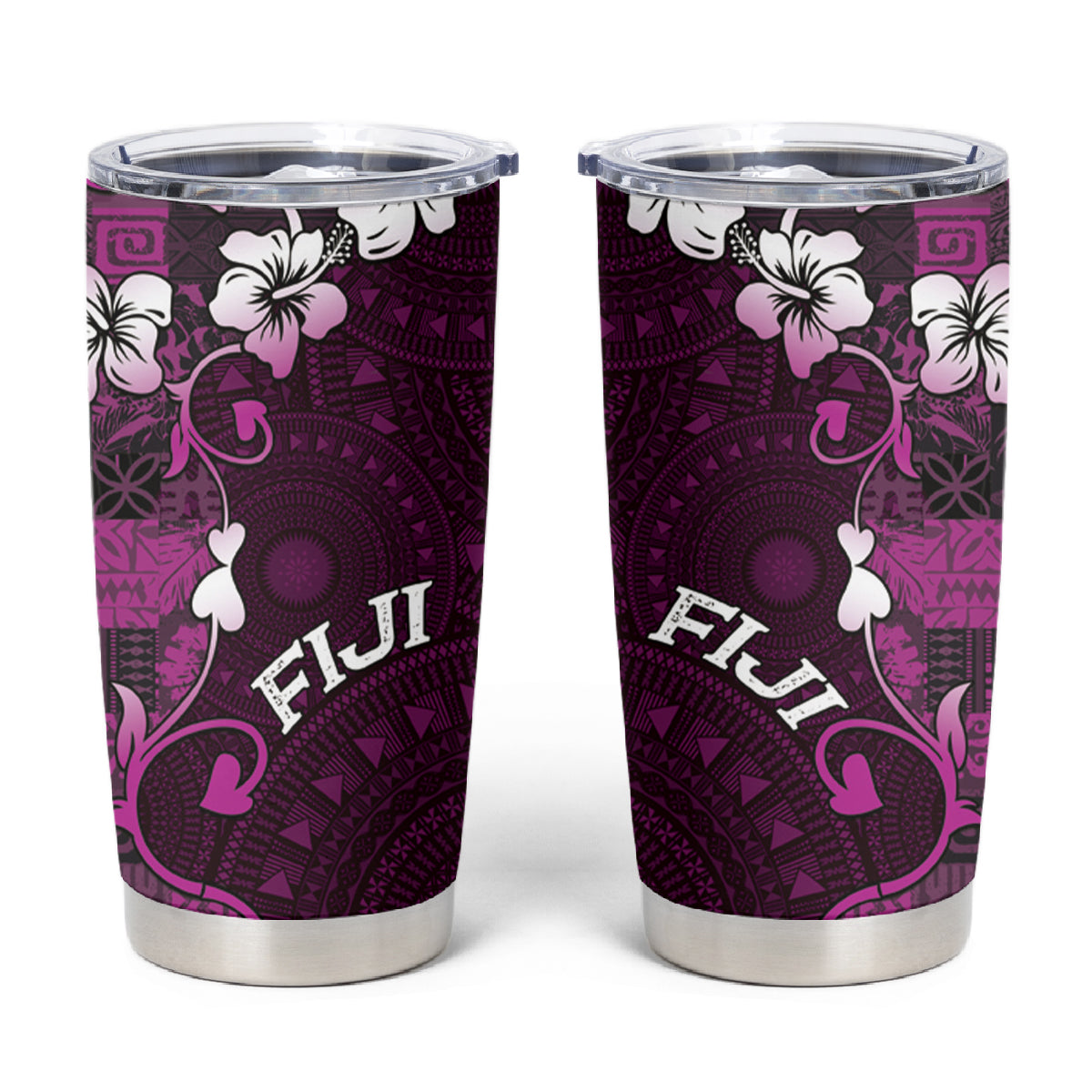 Fiji Masi Tumbler Cup Fijian Hibiscus Tapa Purple Version LT01 Purple - Polynesian Pride
