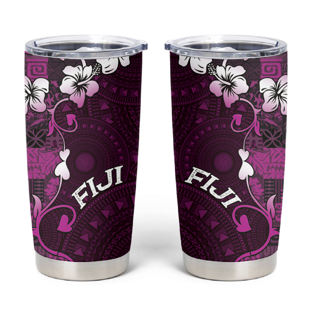 Fiji Masi Tumbler Cup Fijian Hibiscus Tapa Purple Version