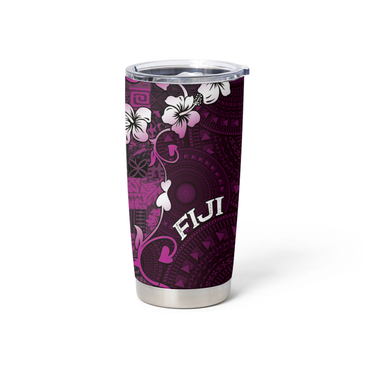 Fiji Masi Tumbler Cup Fijian Hibiscus Tapa Purple Version LT01 - Polynesian Pride