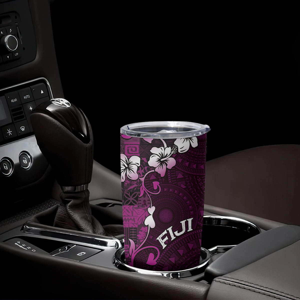 Fiji Masi Tumbler Cup Fijian Hibiscus Tapa Purple Version LT01 - Polynesian Pride