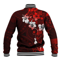 Fiji Masi Baseball Jacket Fijian Hibiscus Tapa Red Version LT01 - Polynesian Pride