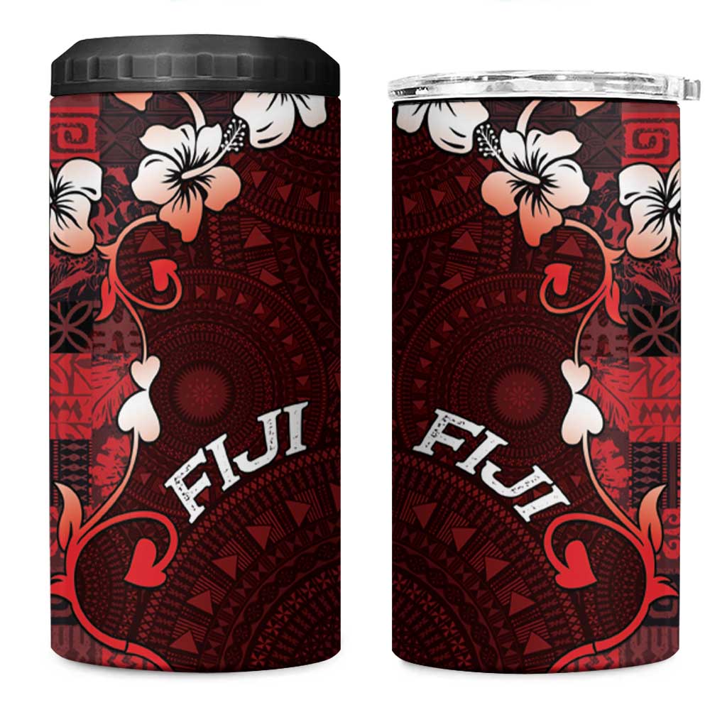 Fiji Masi 4 in 1 Can Cooler Tumbler Fijian Hibiscus Tapa Red Version LT01 One Size: 16 oz Red - Polynesian Pride