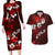 Fiji Masi Couples Matching Long Sleeve Bodycon Dress and Hawaiian Shirt Fijian Hibiscus Tapa Red Version LT01 Red - Polynesian Pride