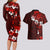 Fiji Masi Couples Matching Long Sleeve Bodycon Dress and Hawaiian Shirt Fijian Hibiscus Tapa Red Version LT01 - Polynesian Pride