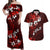 Fiji Masi Couples Matching Off Shoulder Maxi Dress and Hawaiian Shirt Fijian Hibiscus Tapa Red Version LT01 Red - Polynesian Pride