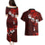 Fiji Masi Couples Matching Puletasi Dress and Hawaiian Shirt Fijian Hibiscus Tapa Red Version LT01 - Polynesian Pride