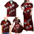 Fiji Masi Family Matching Off Shoulder Maxi Dress and Hawaiian Shirt Fijian Hibiscus Tapa Red Version LT01 - Polynesian Pride